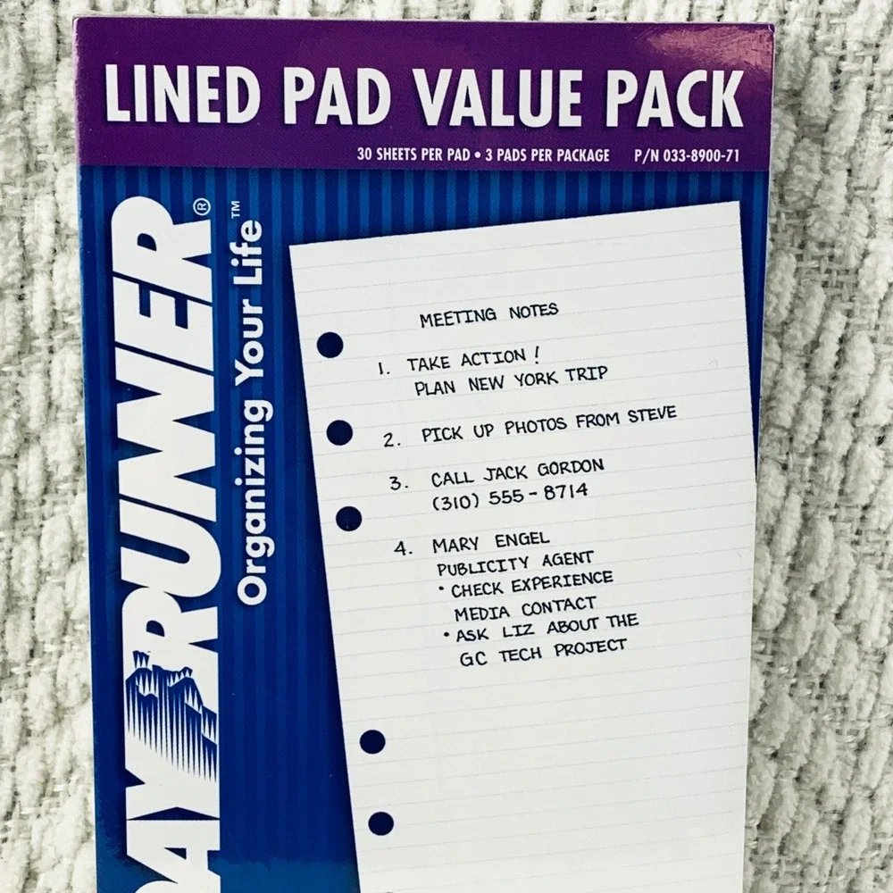 Day Runner Lined Pad Refill 3.75x6.75 White 3pk 033-8900-71 6-Ring Binder‎ Paper